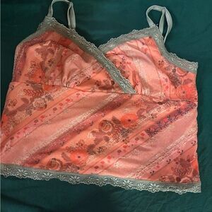 Cider Coral Pink Floral Lace-Trim Camisole